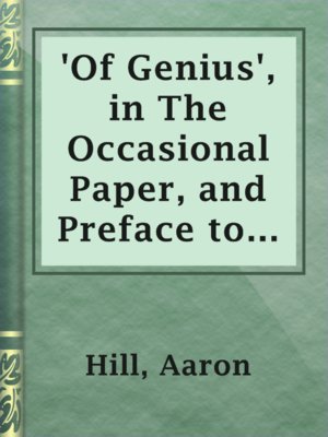 cover image of 'Of Genius', in The Occasional Paper, and Preface to The Creation